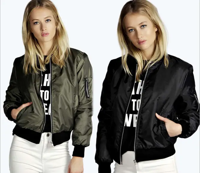 Black Bomber Jacket with White Print for Women — feature 6