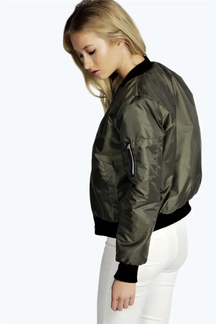 Black Bomber Jacket with White Print for Women — feature 9