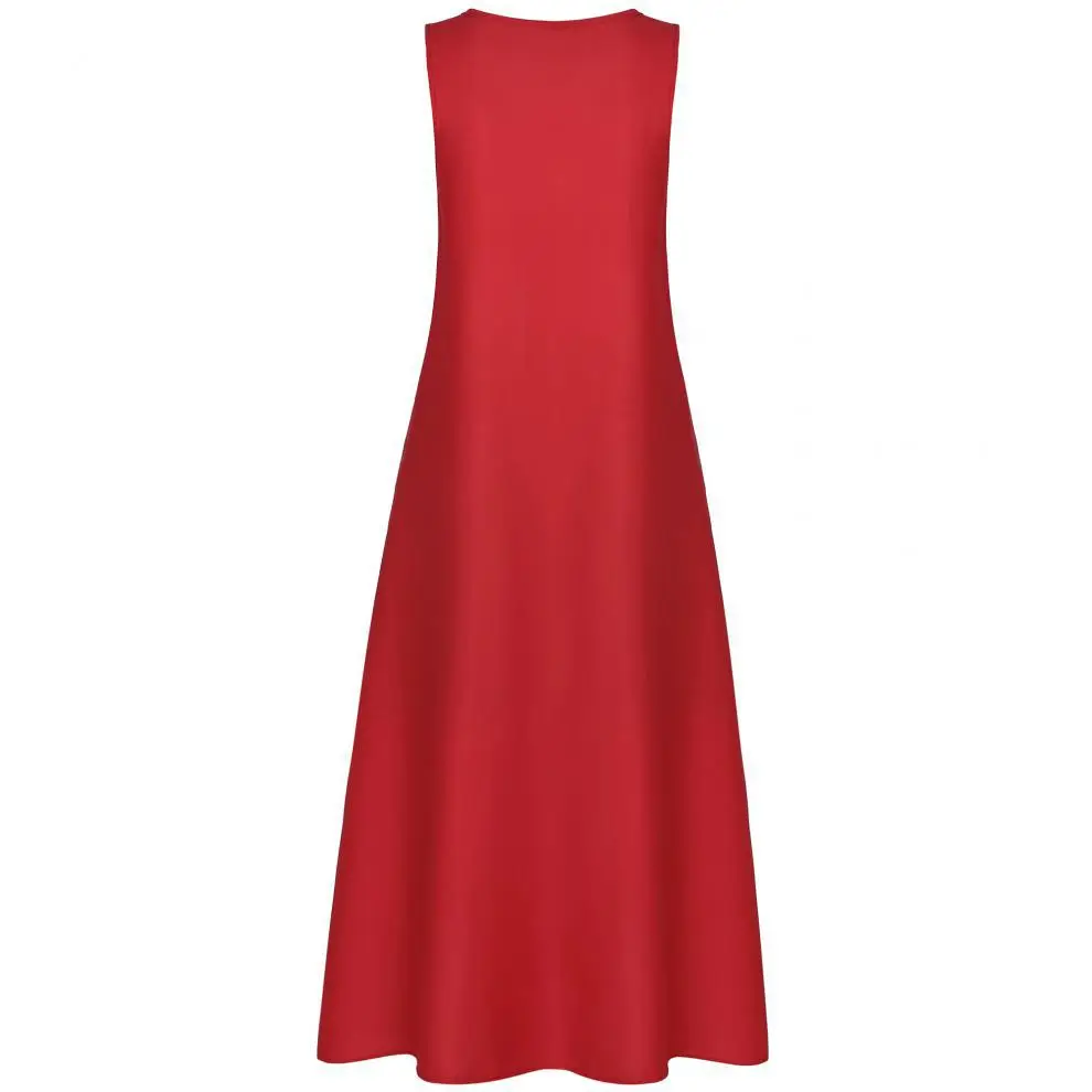 Women Vintage Printed V-Neck Sleeveless Dress Red White Black — feature 13