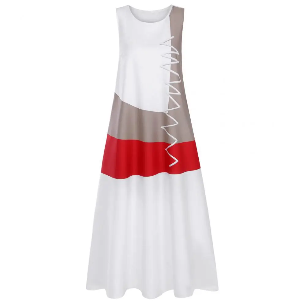 Women Vintage Printed V-Neck Sleeveless Dress Red White Black — feature 6
