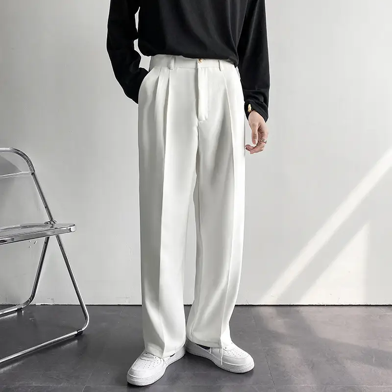 Men's White Loose Straight Suit Pants with Black Sweatshirt - Image 6