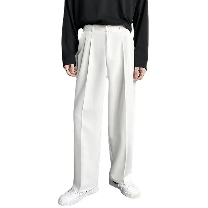 Men's White Loose Straight Suit Pants with Black Sweatshirt - Image 9
