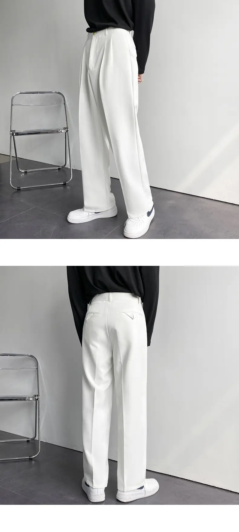 Men's White Loose Straight Suit Pants with Black Sweatshirt — feature 40