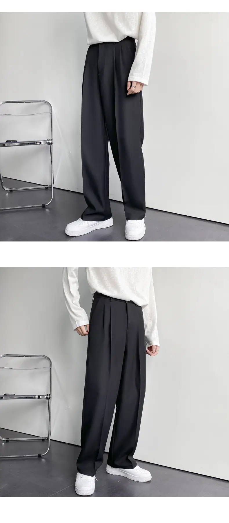 Men's White Loose Straight Suit Pants with Black Sweatshirt — feature 42