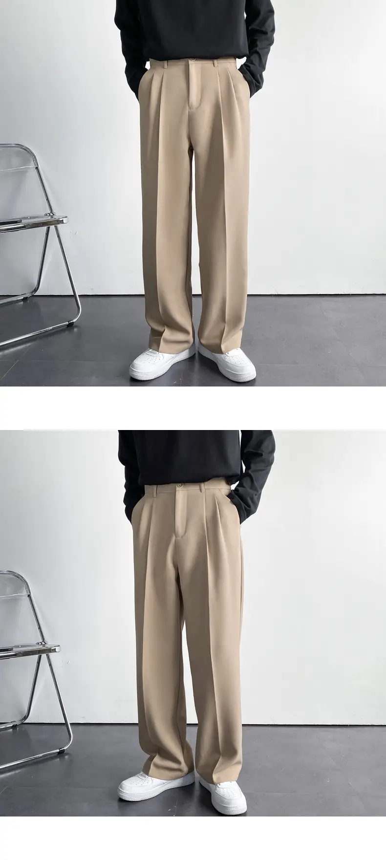 Men's White Loose Straight Suit Pants with Black Sweatshirt — feature 44