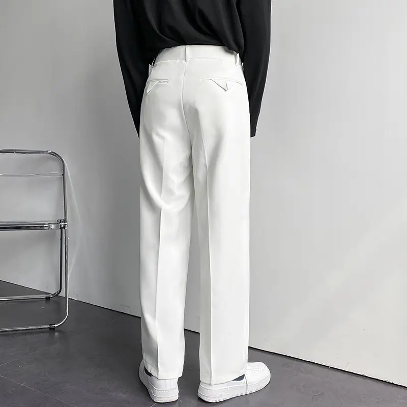 Men's White Loose Straight Suit Pants Winter Casual Floor Trousers - Image 8