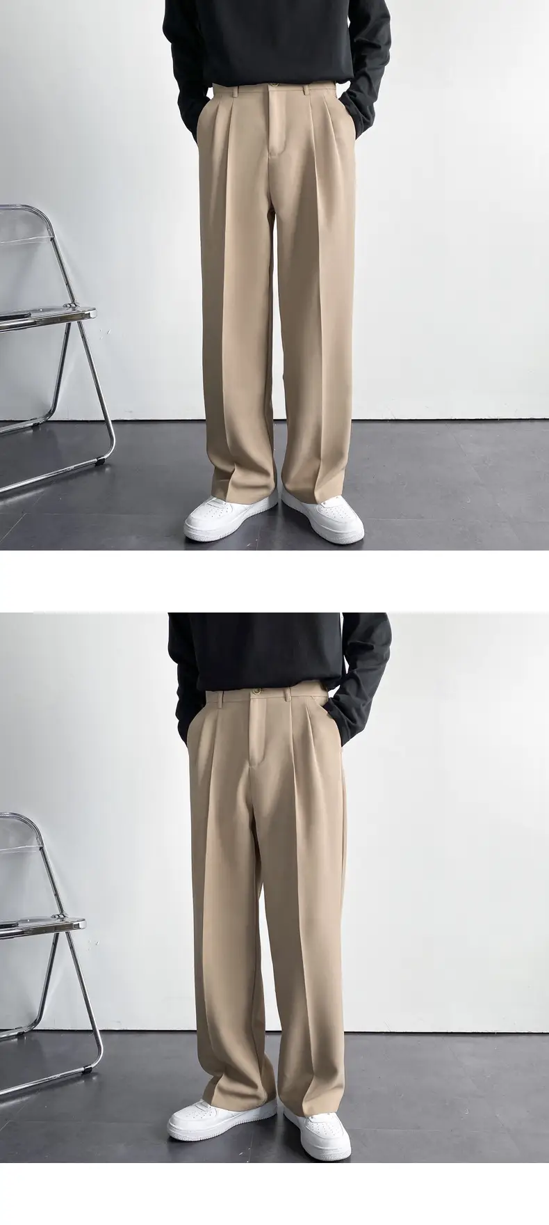 Men's White Loose Straight Suit Pants Winter Casual Floor Trousers — feature 11