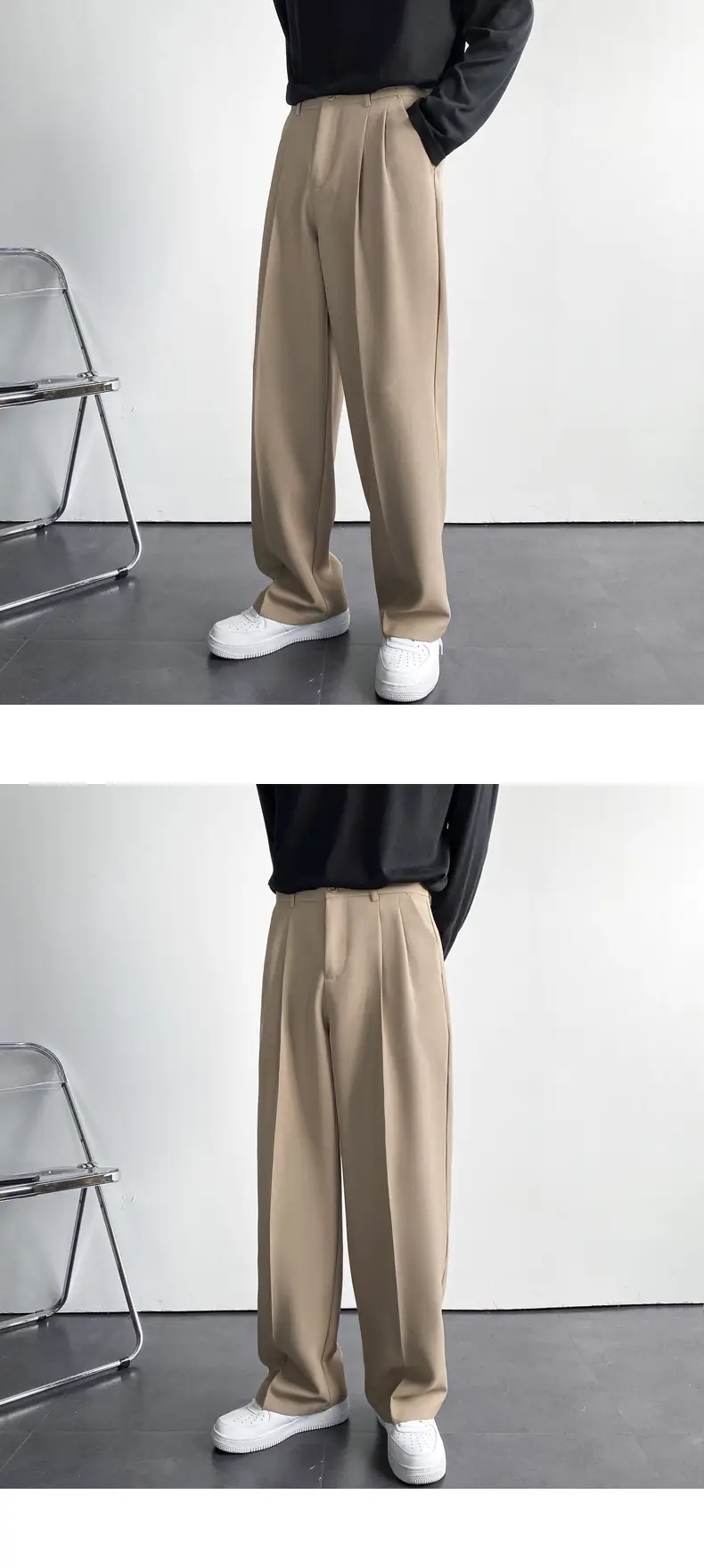 Men's White Loose Straight Suit Pants Winter Casual Floor Trousers — feature 12