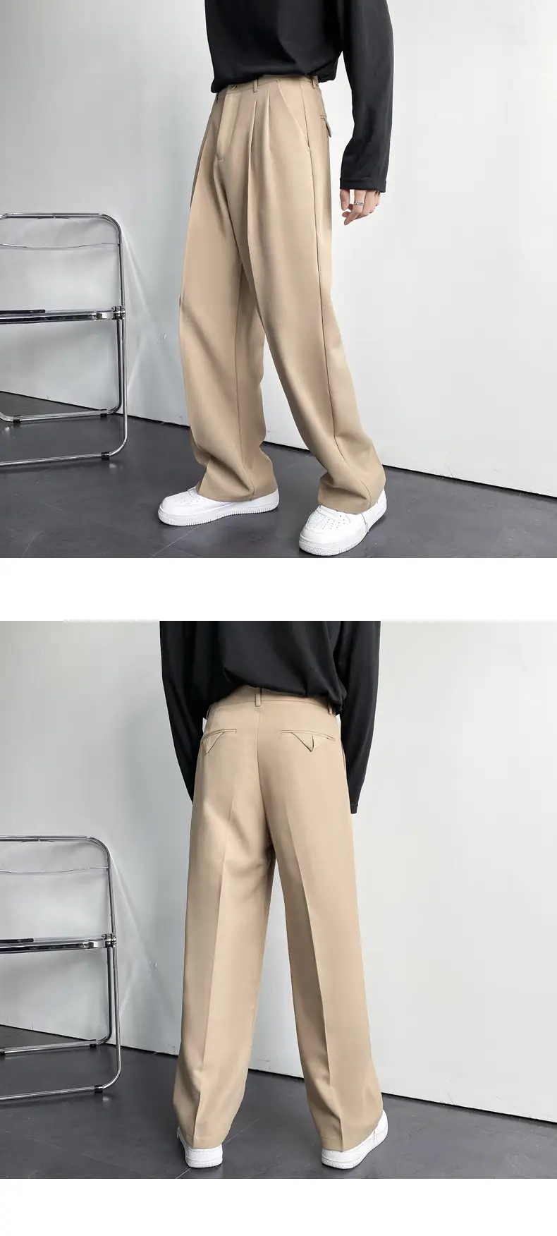 Men's White Loose Straight Suit Pants Winter Casual Floor Trousers — feature 14