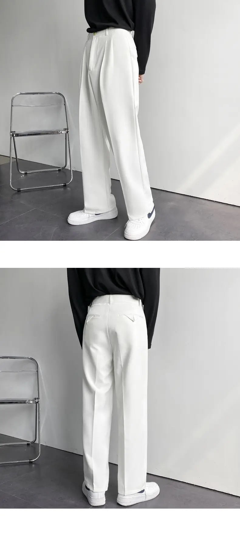 Men's White Loose Straight Suit Pants Winter Casual Floor Trousers — feature 7