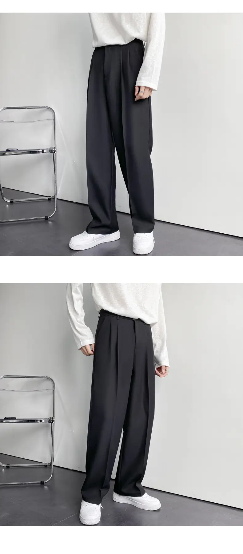 Men's White Loose Straight Suit Pants Winter Casual Floor Trousers — feature 9
