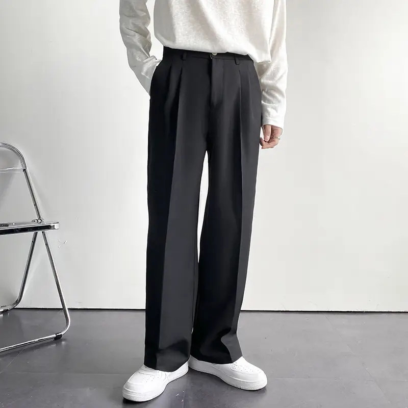 Men's White Loose Straight Suit Pants Winter Casual Floor Trousers - Image 3