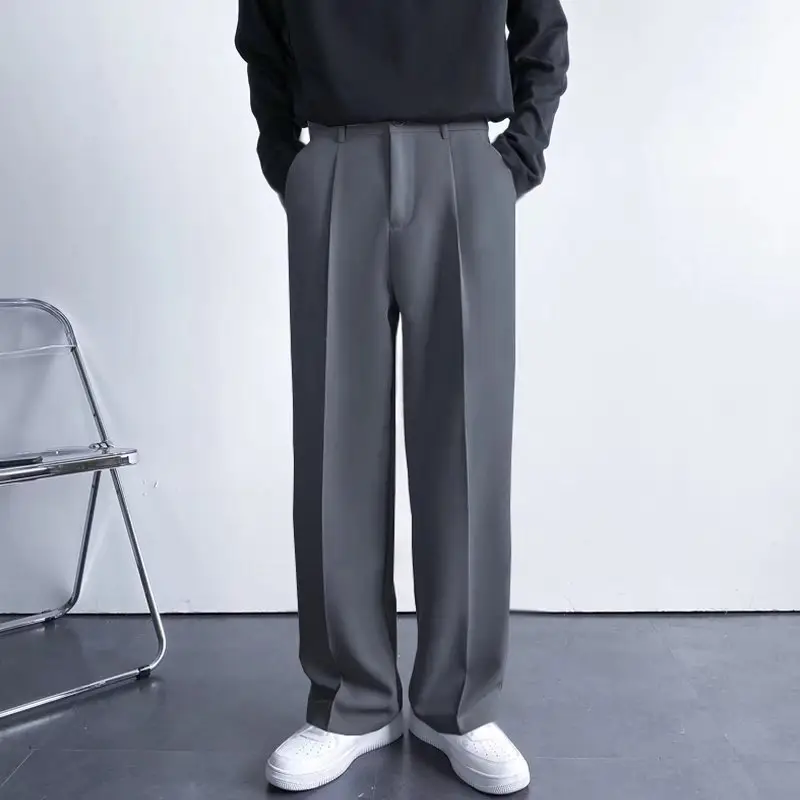 Men's White Loose Straight Suit Pants Winter Casual Floor Trousers - Image 4