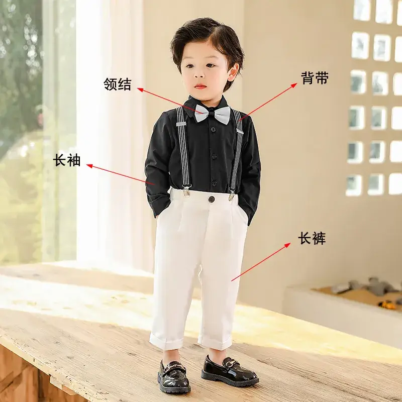 Boys' Black Bow Tie Suit Summer British Performance Suit - Image 4