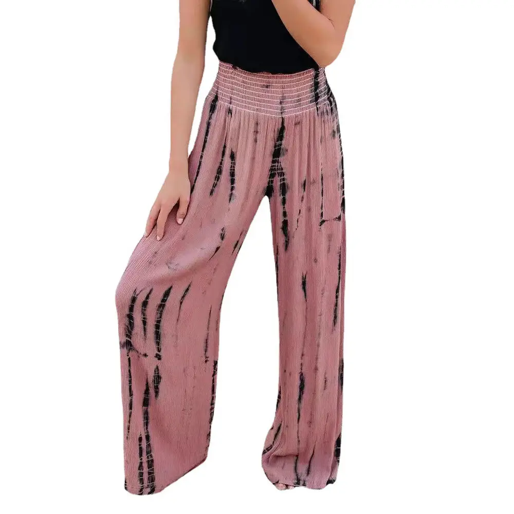 Pink Tie-Dye Wide Leg Elastic Waist Pants