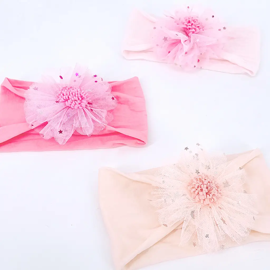 2022 Gauze Star Flower Hair Bands Baby Turban Set