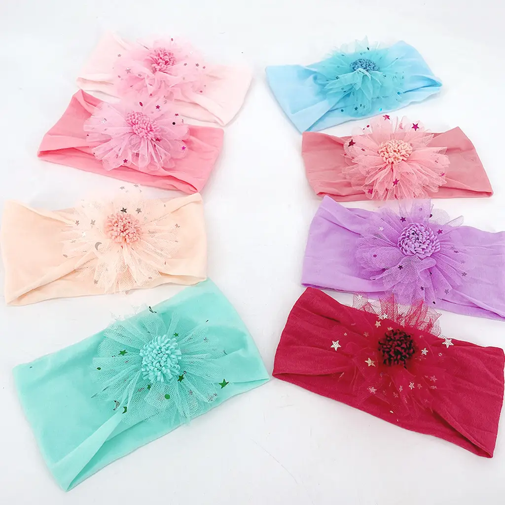 2022 Gauze Star Flower Hair Bands Baby Turban Set