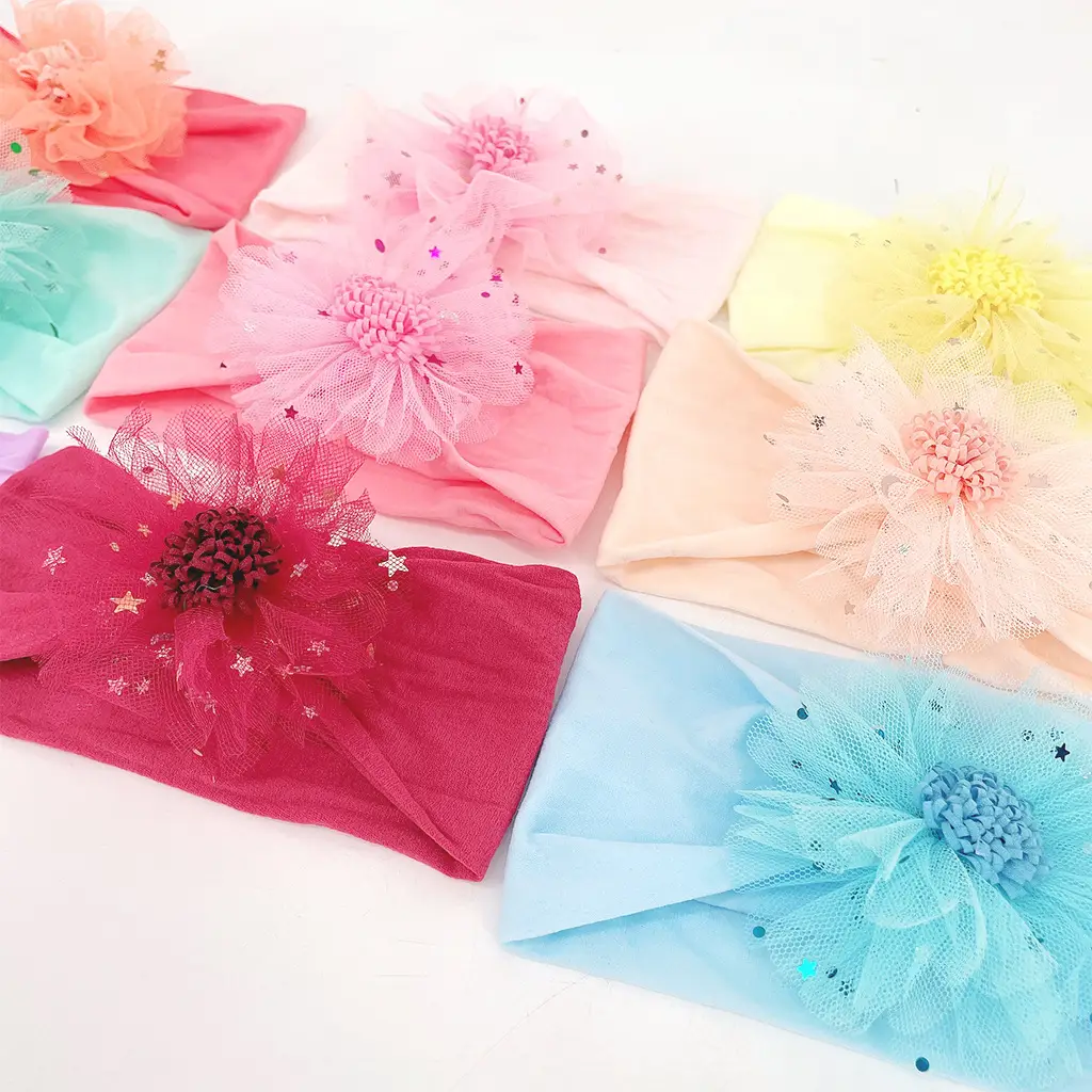2022 Gauze Star Flower Hair Bands Baby Turban Set