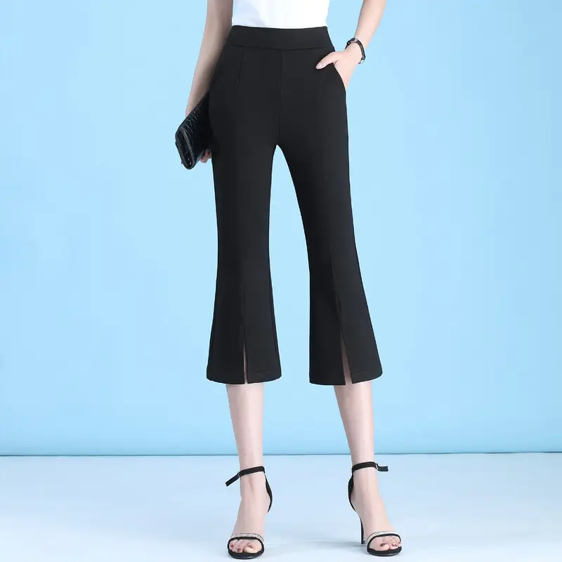 White Micro-Flared High-Waisted Cropped Pants for Women - Image 2