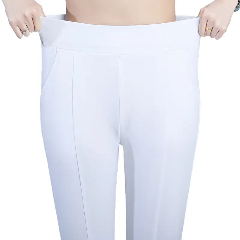 White Micro-Flared High-Waisted Cropped Pants for Women - Image 7