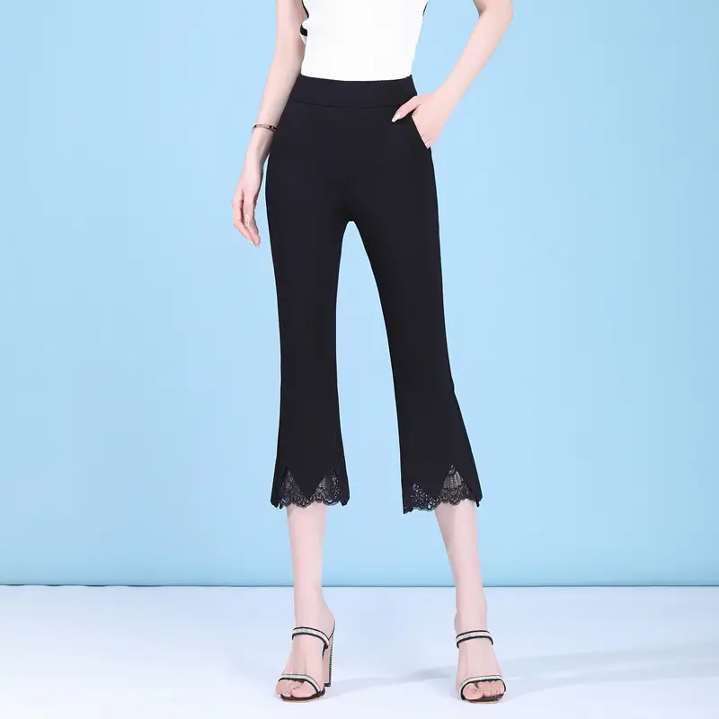 White Micro-Flared High-Waisted Cropped Pants for Women - Image 4
