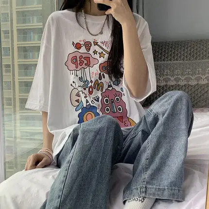 2022 Women's Loose Crewneck T-Shirt with Colorful Print - Image 4