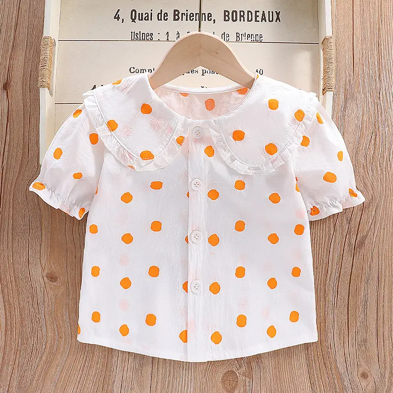 Girls White Heart Print Short Sleeve Collar Shirt - Image 6