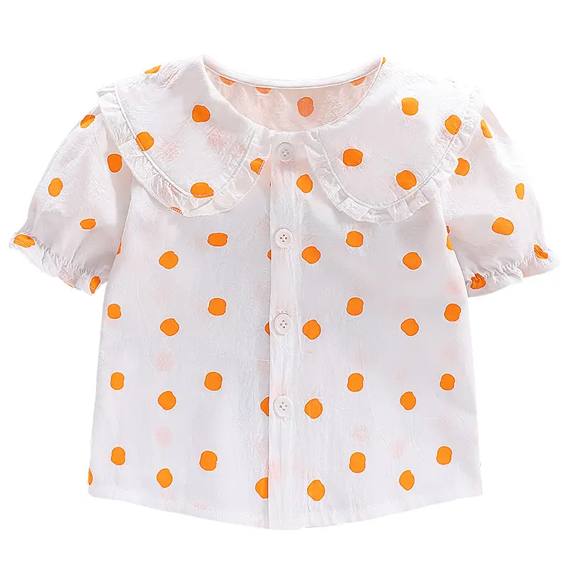 Girls White Heart Print Short Sleeve Collar Shirt - Image 9