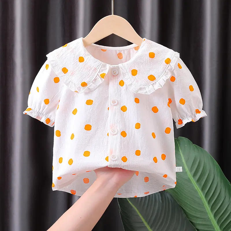 Girls White Heart Print Short Sleeve Collar Shirt - Image 2