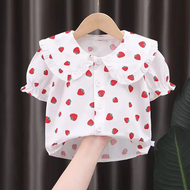 Girls White Heart Print Short Sleeve Collar Shirt - Image 4