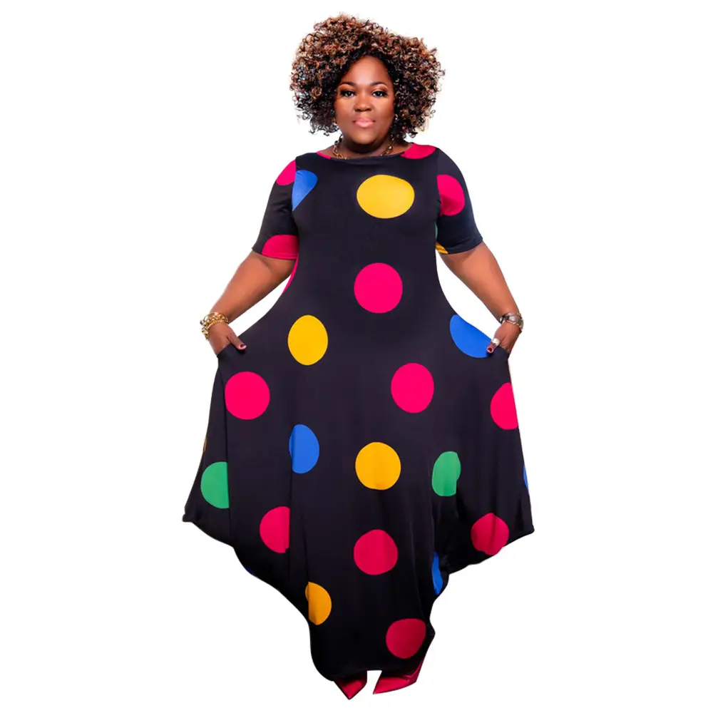 Plus Size Polka Dot Dress Black 2022 Spring Summer - Image 5