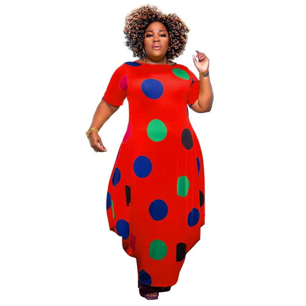Plus Size Polka Dot Dress Black 2022 Spring Summer - Image 2