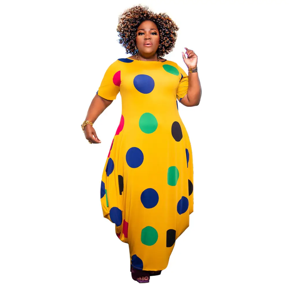 Plus Size Polka Dot Dress Black 2022 Spring Summer - Image 3