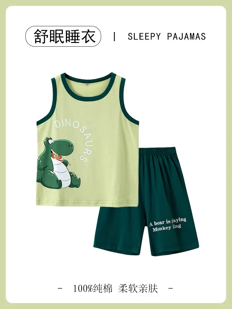 Boys Cotton Cartoon Pajamas Summer Set Small Medium