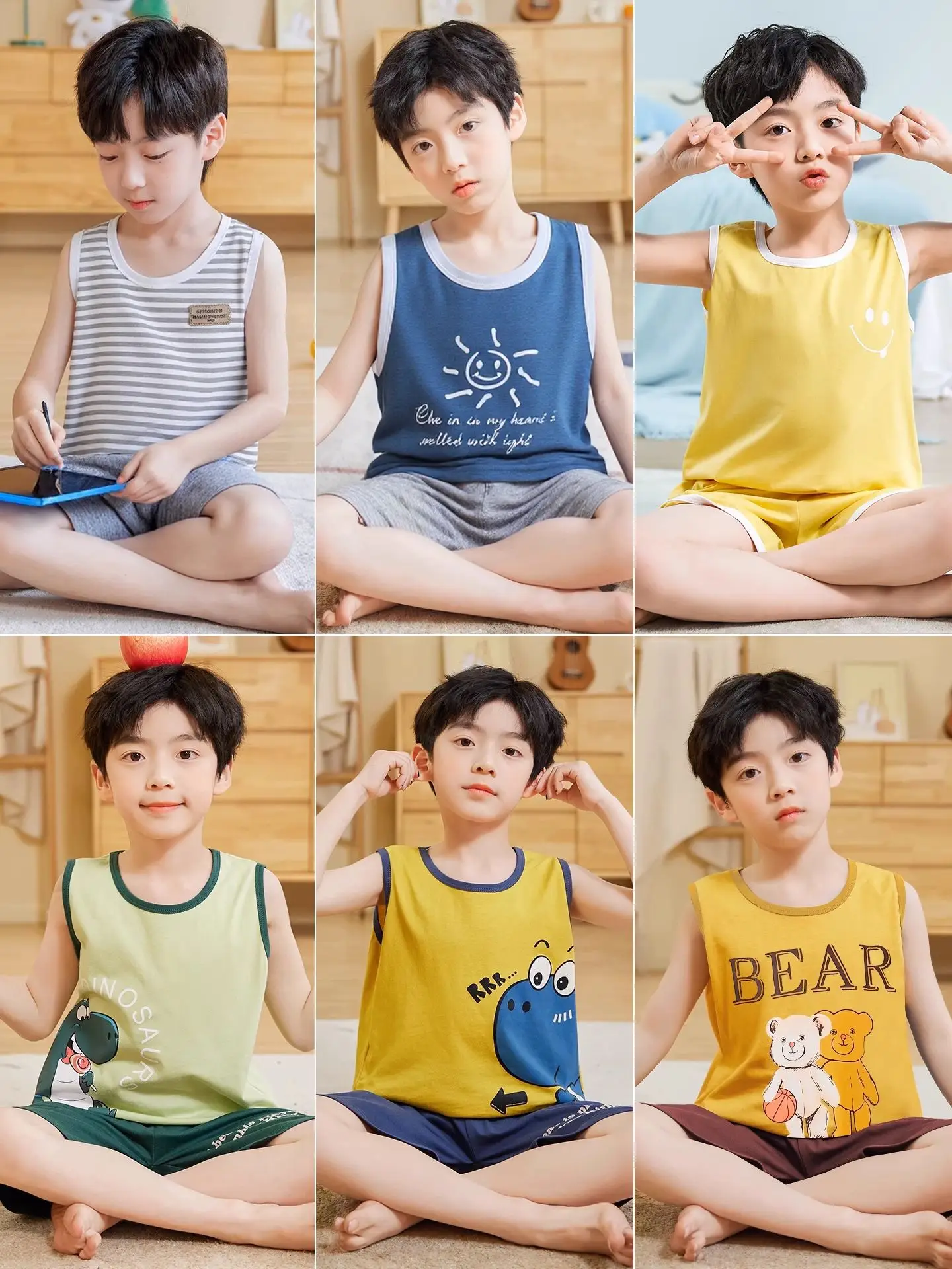 Boys Cotton Cartoon Pajamas Summer Set Small Medium - Image 7