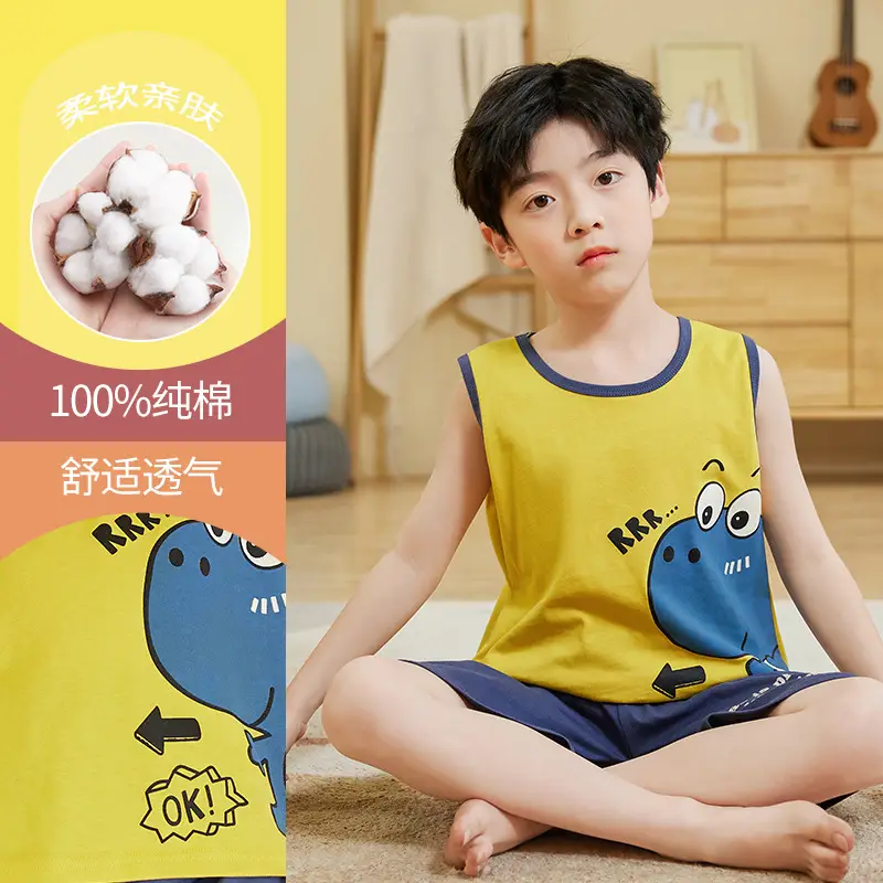 Boys Cotton Cartoon Pajamas Summer Set Small Medium