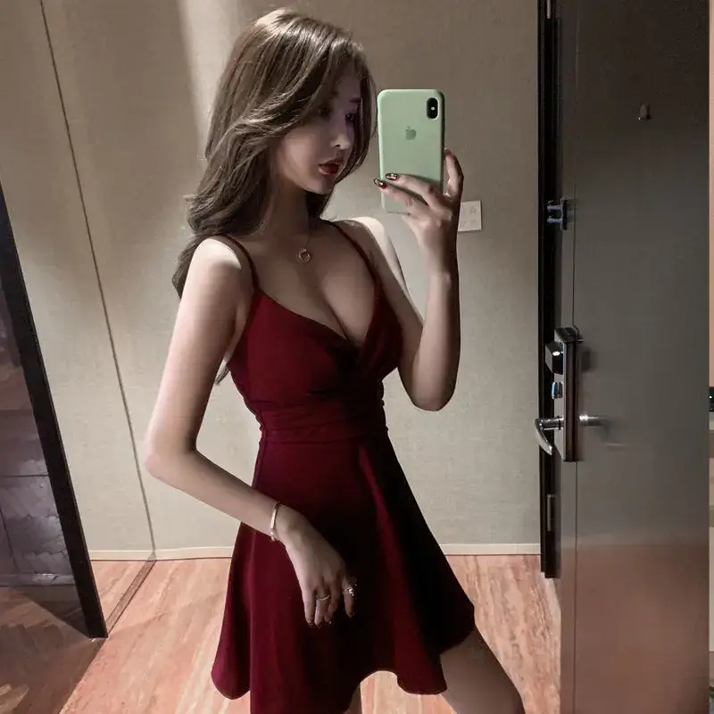 Black Low Cut A-Line Swimwear Dress for Women