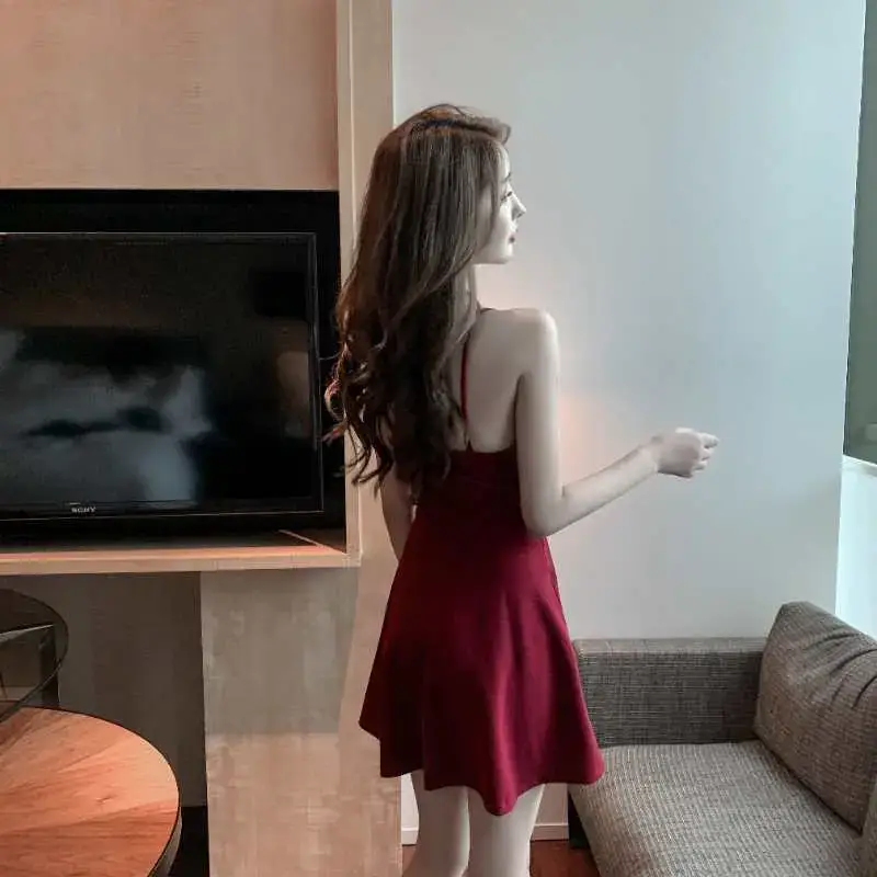 Black Low Cut A-Line Swimwear Dress for Women — feature 16