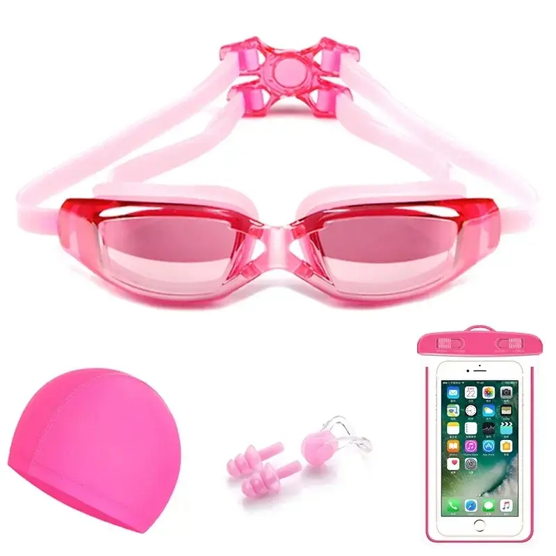 Adult swimming glasses set HD anti-fog plating swimming goggles waterproof silicone nose clip earplug swimming cap swimming goggles set