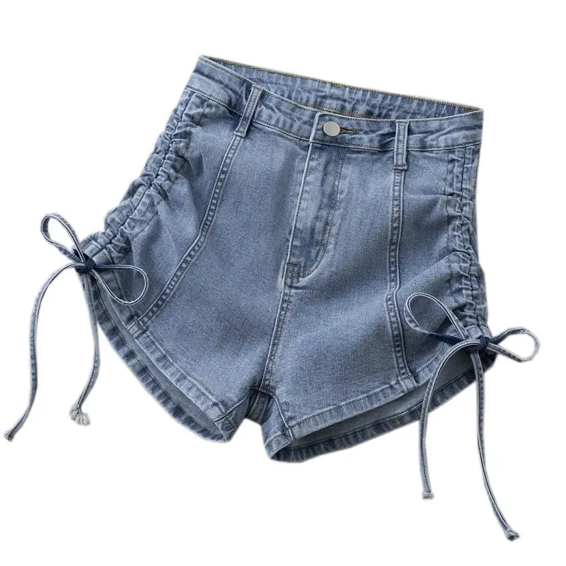 Women Stretch High Waist Denim Shorts 2022 Drawstring Wide Leg - Image 6