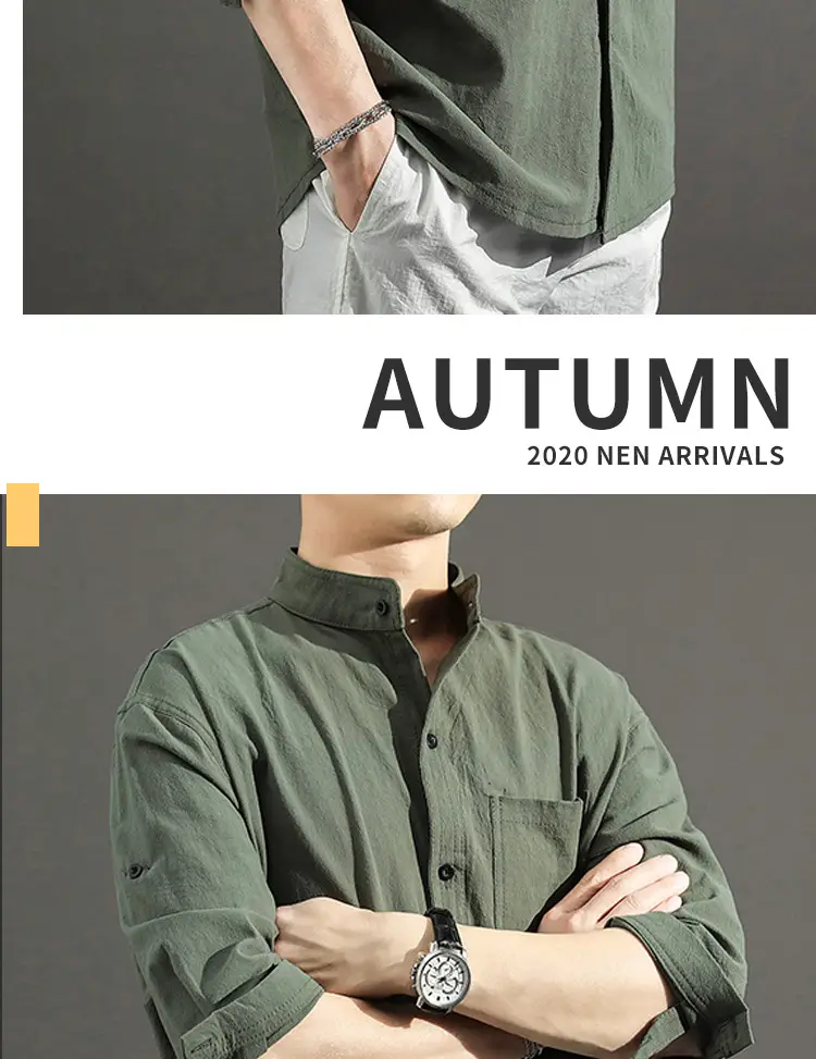 Men's 2023 Summer Linen Shirt Green Loose Collar — feature 12