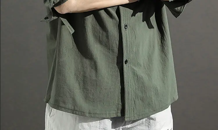 Men's 2023 Summer Linen Shirt Green Loose Collar — feature 13