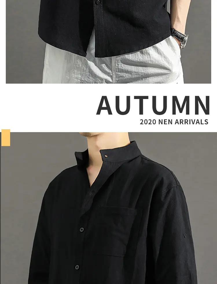 Men's 2023 Summer Linen Shirt Green Loose Collar — feature 17