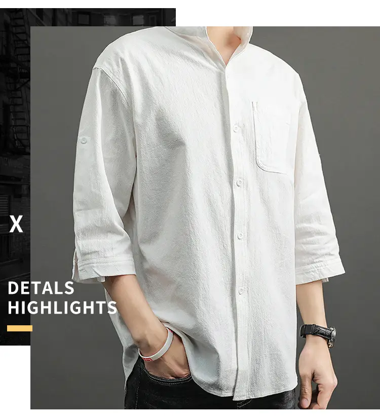 Men's 2023 Summer Linen Shirt Green Loose Collar — feature 3