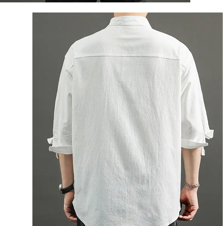Men's 2023 Summer Linen Shirt Green Loose Collar — feature 8