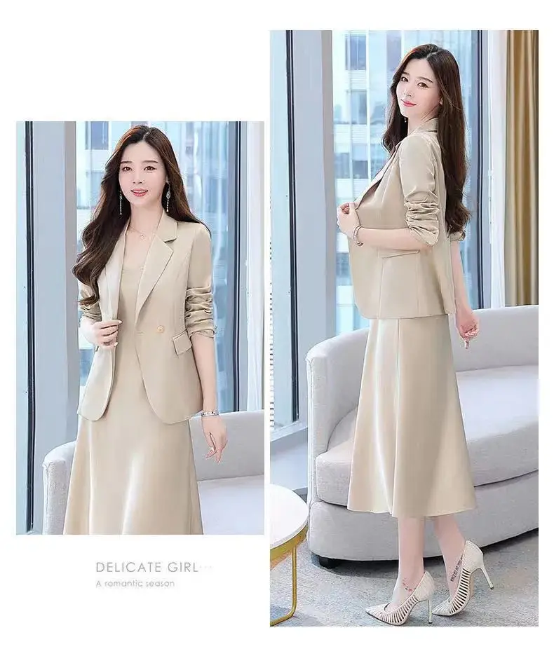 Korean Style Slim Suit Women Beige 2-Piece Suit — feature 16