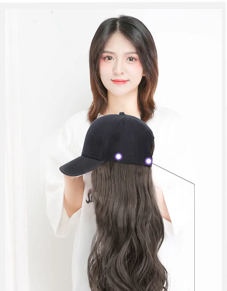 Women Baseball Cap with Long Curly Hair Wig — feature 10