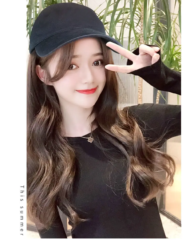 Women Baseball Cap with Long Curly Hair Wig — feature 18