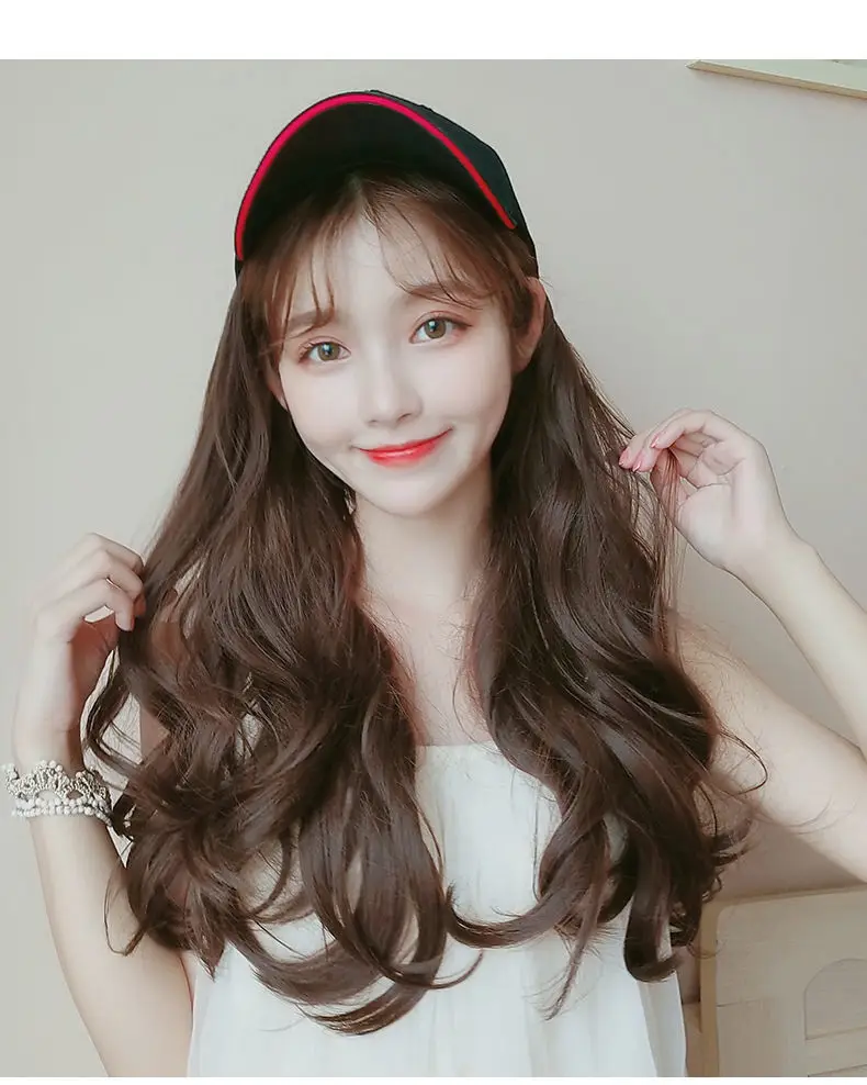 Women Baseball Cap with Long Curly Hair Wig — feature 19