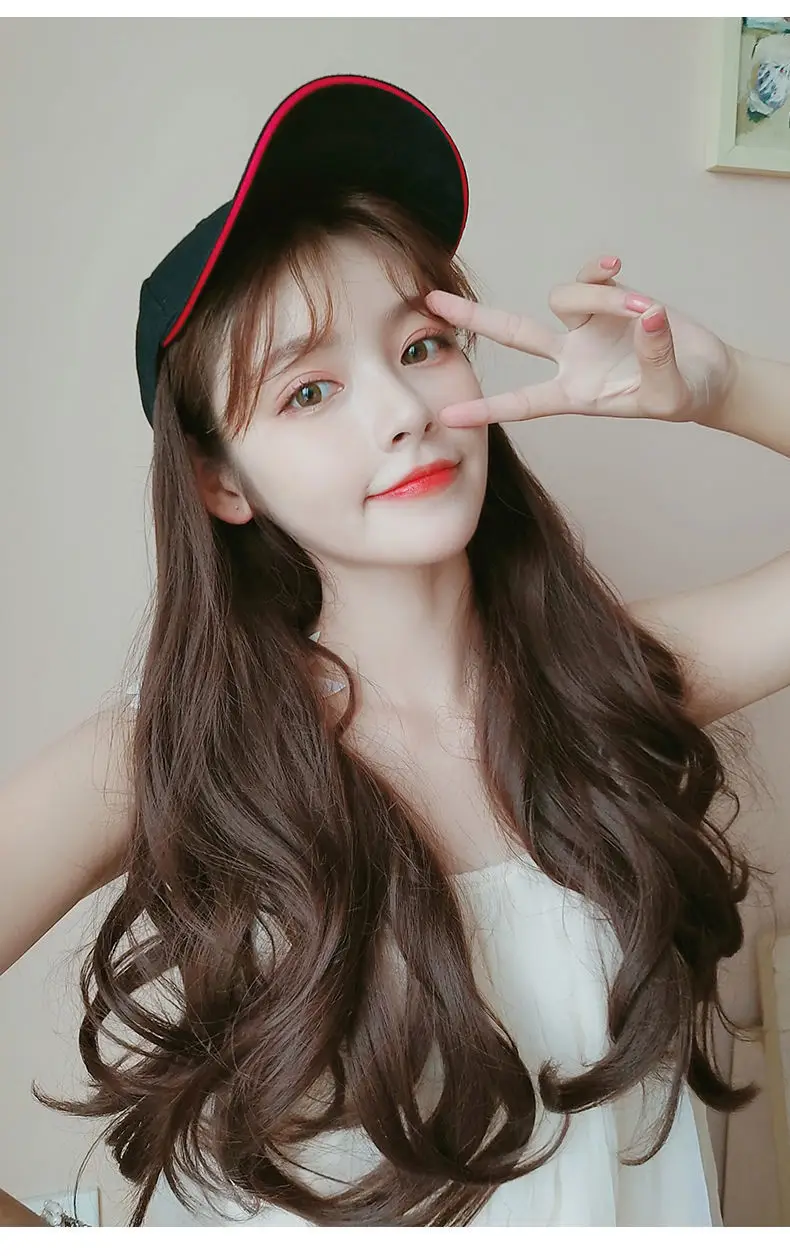 Women Baseball Cap with Long Curly Hair Wig — feature 20